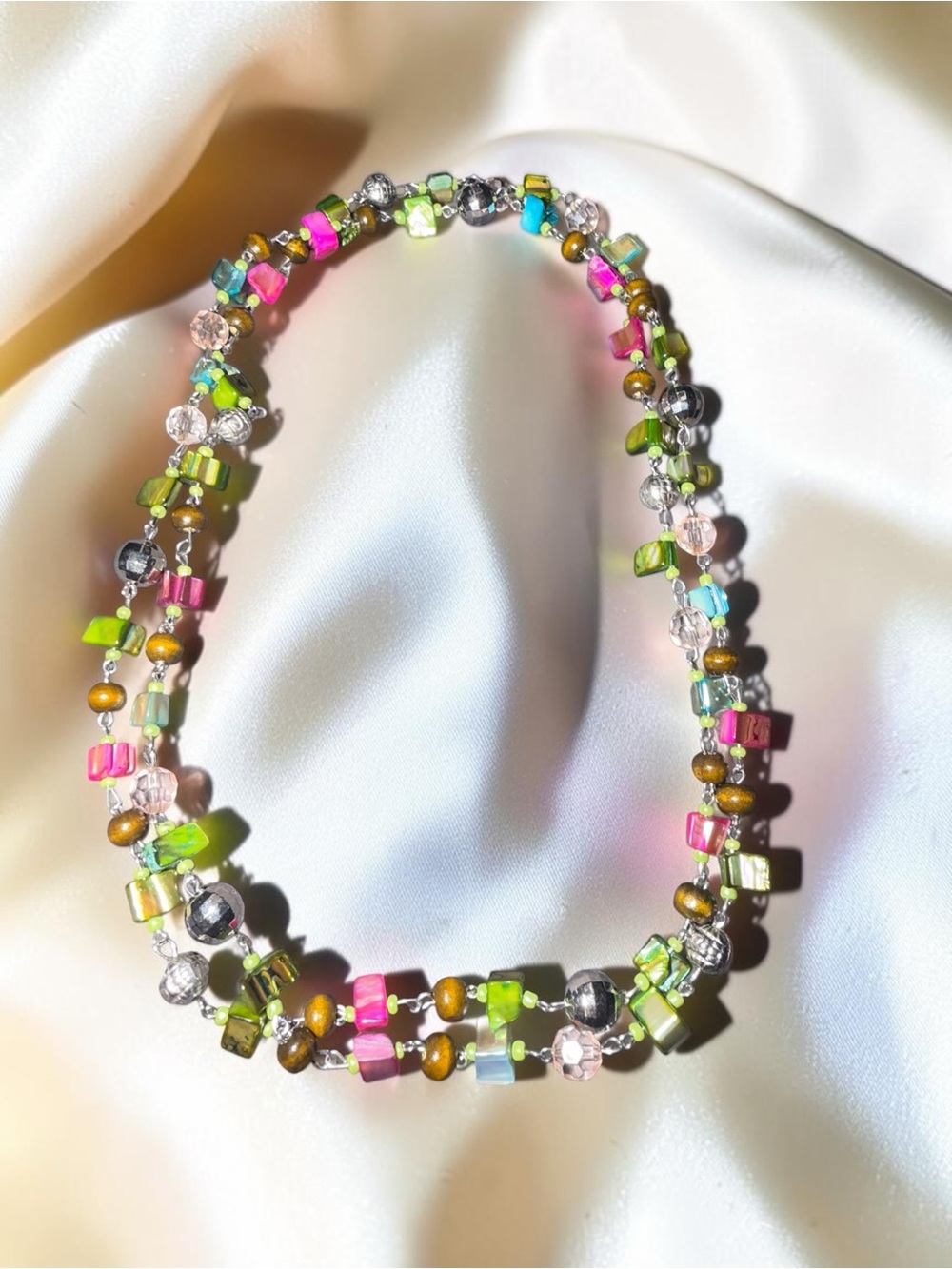 Multicolor Double Strand Beaded Statement Necklace - Picture 2 of 5
